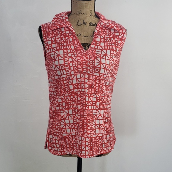 Tops - Vintage 70s red abstract pattern tank top